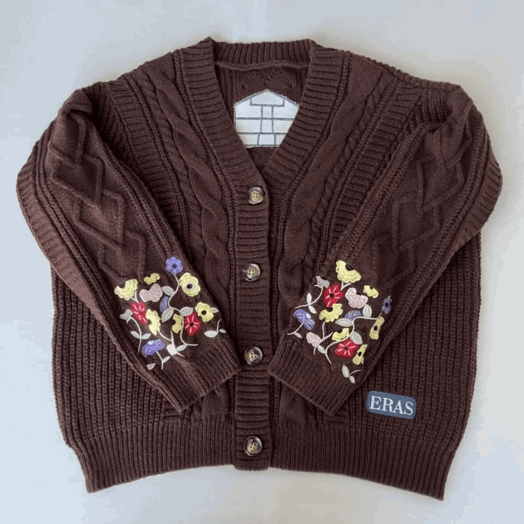 Taylor Swift Eras Tour Embroidered Wild Flowers Women's Brown Knitted Cardigan - 80d3e6-0e.myshopify.com - -  