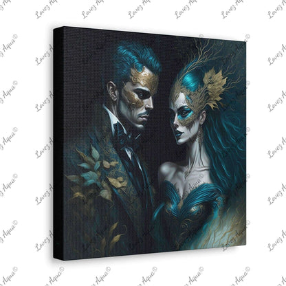 "Venetian Enchantment" Romantic Couple Aqua Masquerade Mask Painting Lovez Aqua© - Lovez Aqua© - Art & Wall Decor, Canvas, Fall Picks, Hanging Hardware, Home & Living, Indoor, Top Spring Products, Valentine's Day promotion