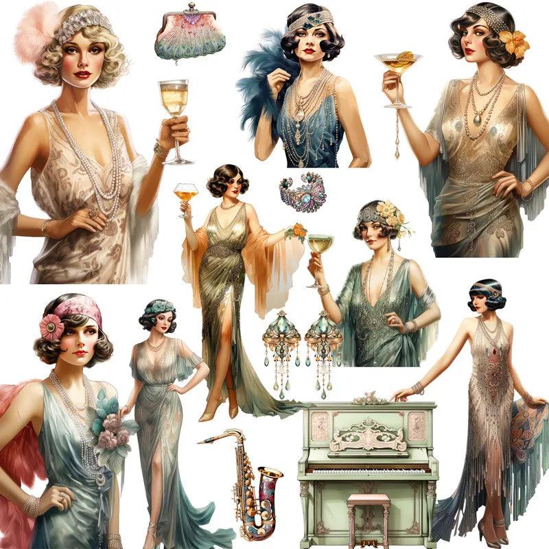 Vintage 1920s Great Gatsby Flapper Era Stickers (22pcs) - Lovez Aqua© - 