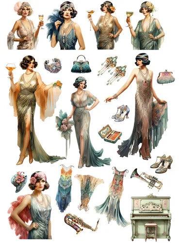 Vintage 1920s Great Gatsby Flapper Era Stickers (22pcs) - Lovez Aqua© - 