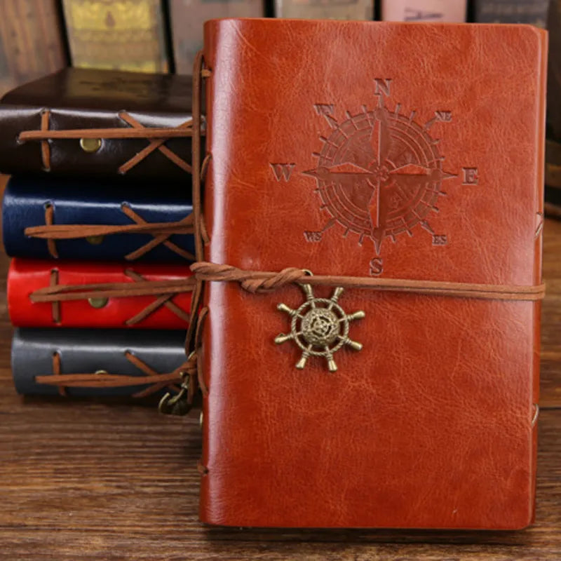 Vintage Compass Motif Embossed Faux Leather Spiral Journal - Lovez Aqua© - Journals, Journals & Notebooks, ocean, pirates, sea, ship