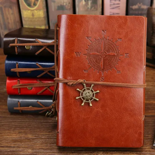 Vintage Compass Motif Embossed Faux Leather Spiral Journal - Lovez Aqua© - Journals, Journals & Notebooks, ocean, pirates, sea, ship