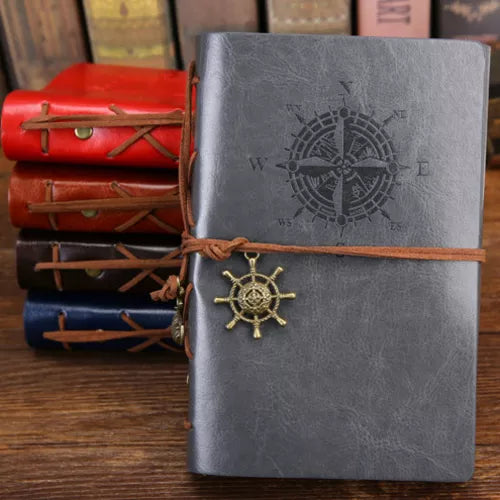 Vintage Compass Motif Embossed Faux Leather Spiral Journal - Lovez Aqua© - Journals, Journals & Notebooks, ocean, pirates, sea, ship