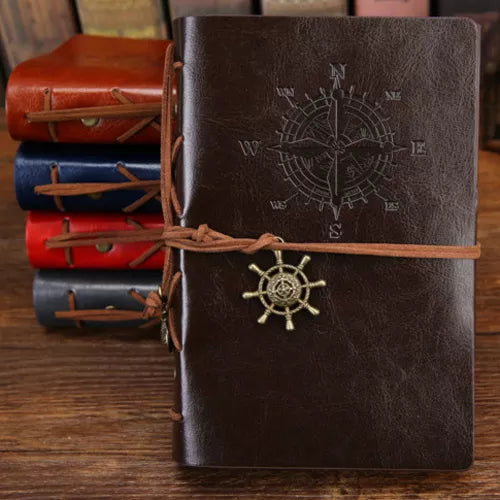 Vintage Compass Motif Embossed Faux Leather Spiral Journal - Lovez Aqua© - Journals, Journals & Notebooks, ocean, pirates, sea, ship