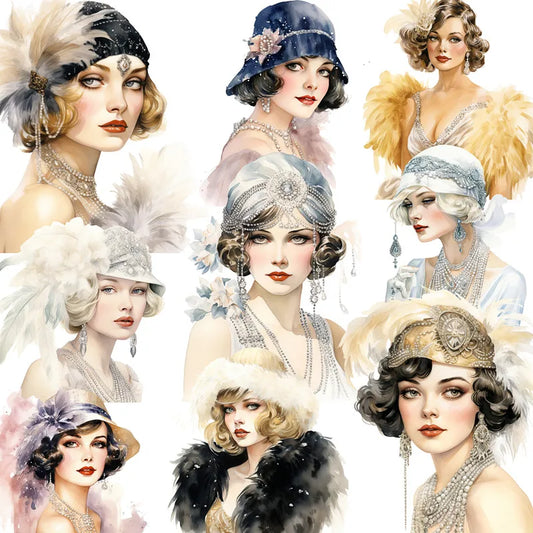 Vintage Great Gatsby Themed 1920s Flapper Paper Stickers (12pcs) - Lovez Aqua© - 