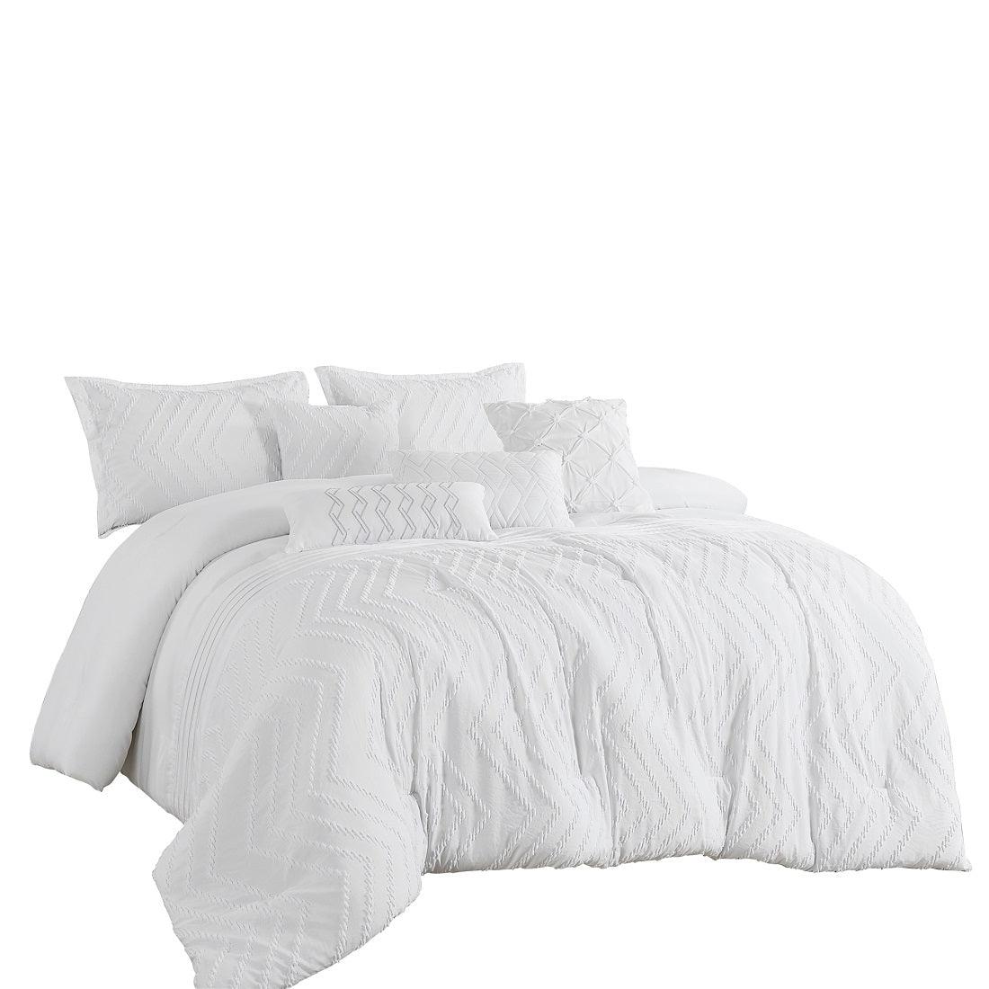 White & Gray Zigzag Pattern 7 Piece Duvet Comforter Set - Lovez Aqua© - 