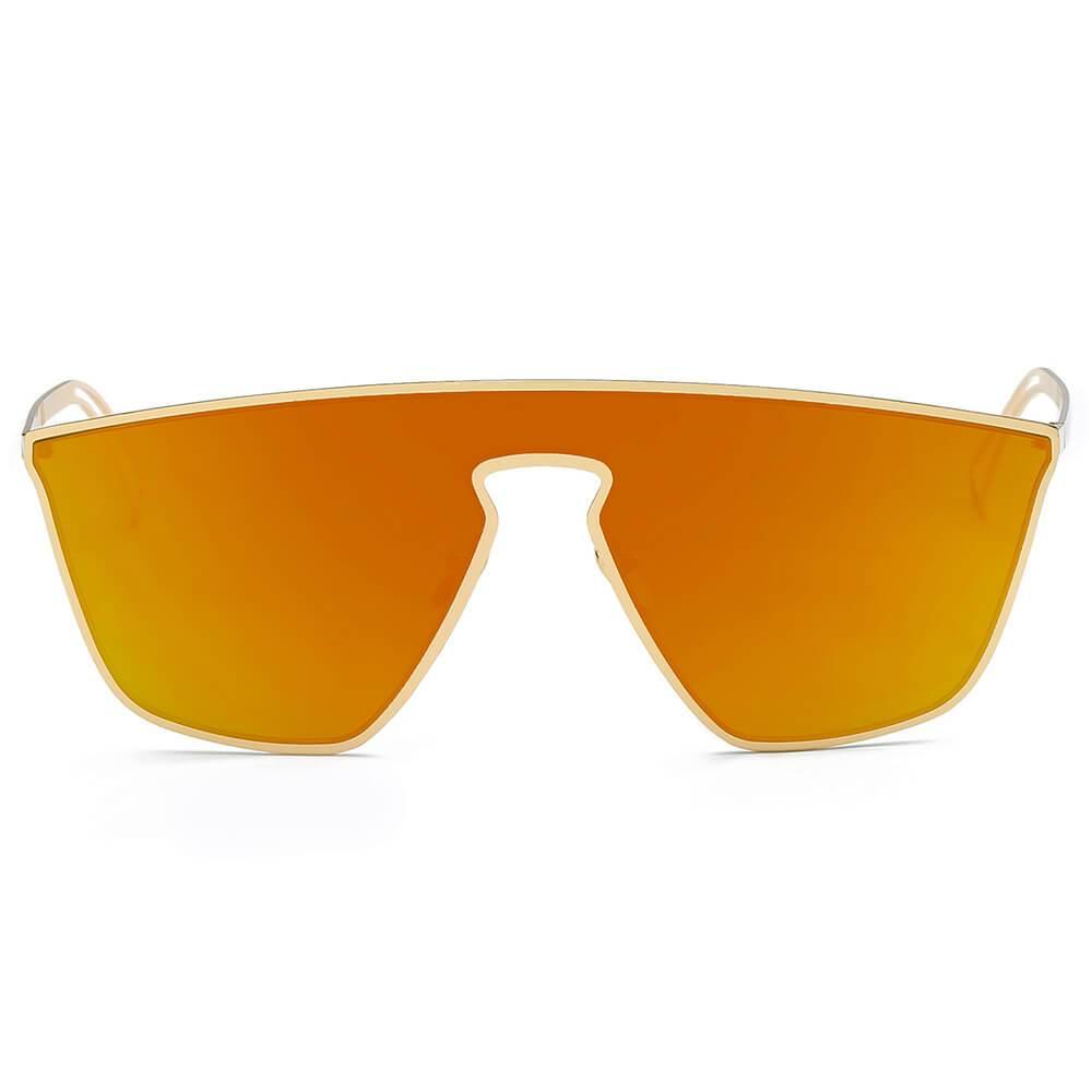 Women Square Oversized Gold-Framed Futuristic Flat Gradient Blue Lens Sunglasses - Lovez Aqua© - 