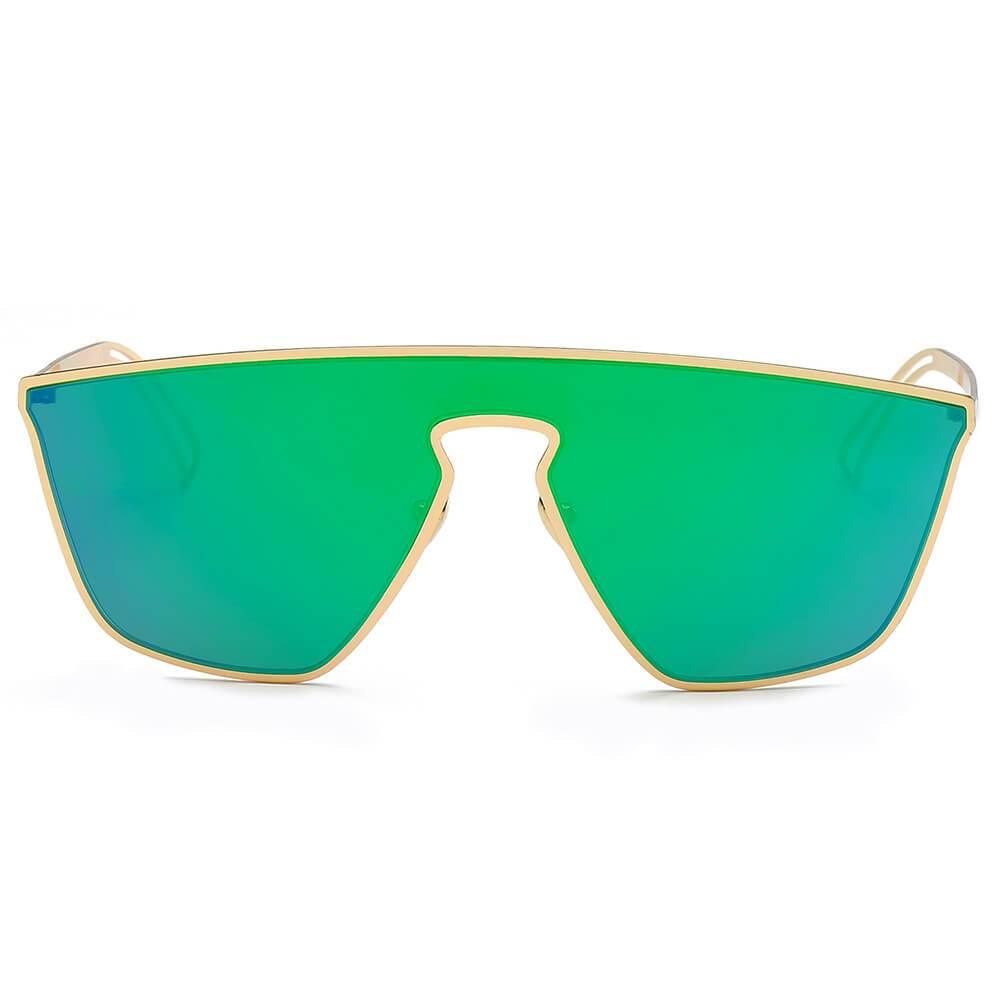 Women Square Oversized Gold-Framed Futuristic Flat Gradient Blue Lens Sunglasses - Lovez Aqua© - 