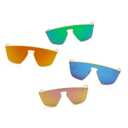 Women Square Oversized Gold-Framed Futuristic Flat Gradient Blue Lens Sunglasses - Lovez Aqua© - 