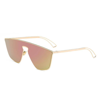 Women Square Oversized Gold-Framed Futuristic Flat Gradient Blue Lens Sunglasses - Lovez Aqua© - 