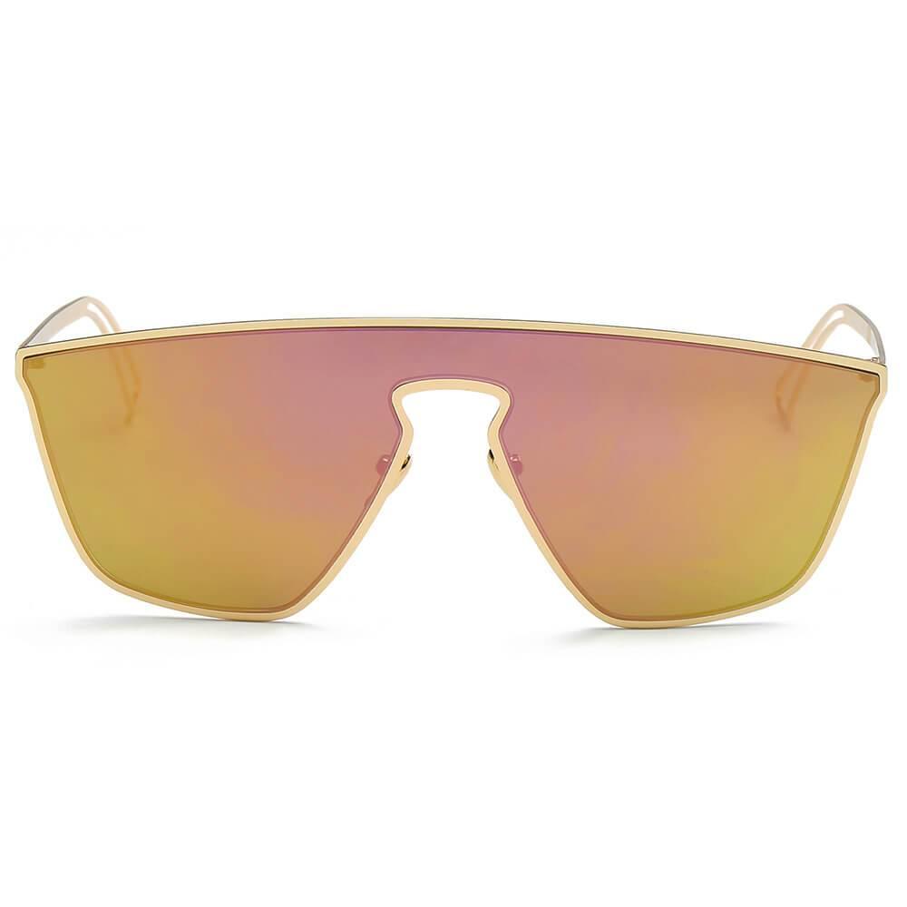 Women Square Oversized Gold-Framed Futuristic Flat Gradient Blue Lens Sunglasses - Lovez Aqua© - 