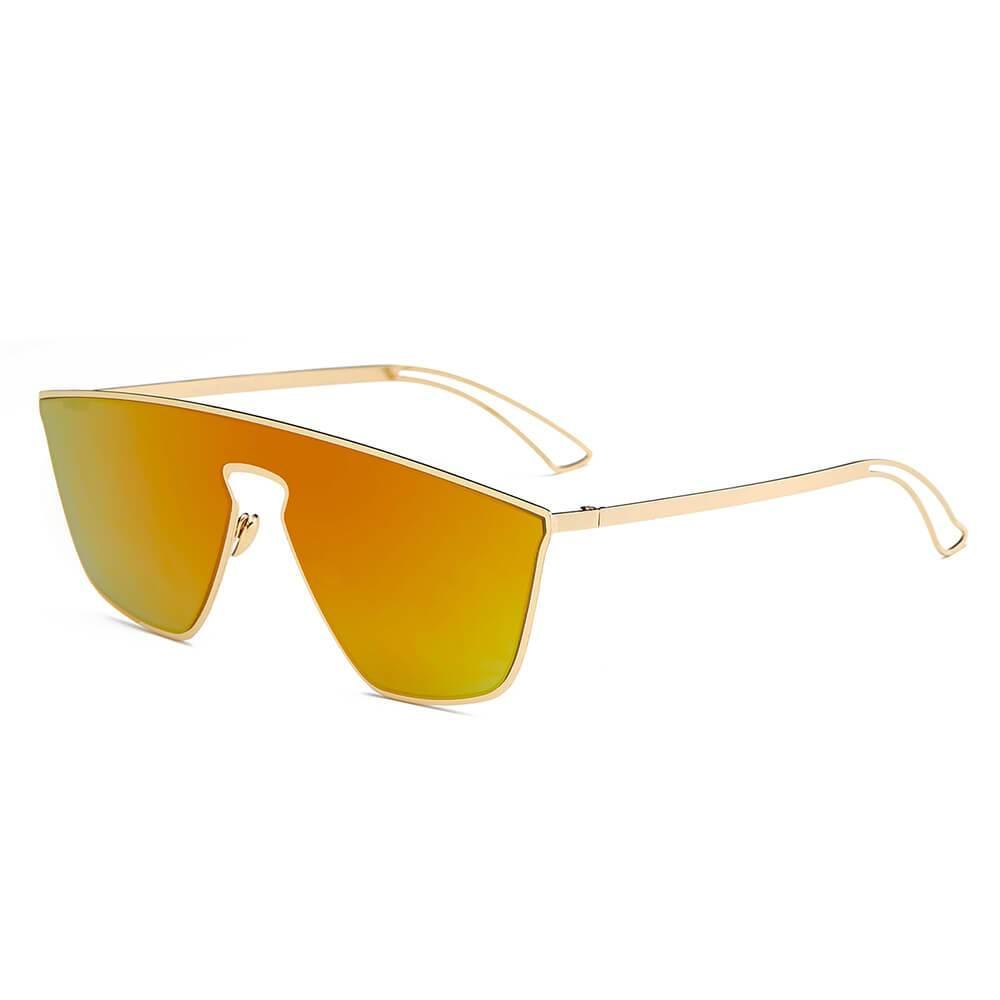 Women Square Oversized Gold-Framed Futuristic Flat Gradient Blue Lens Sunglasses - Lovez Aqua© - 