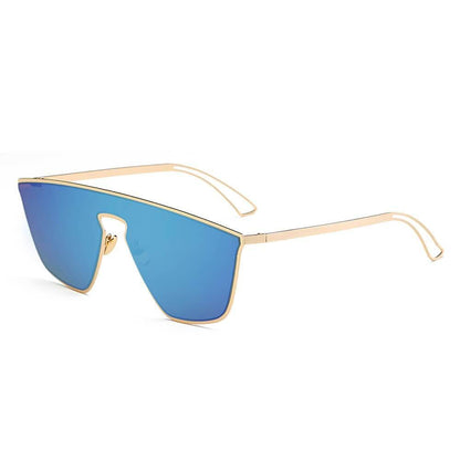 Women Square Oversized Gold-Framed Futuristic Flat Gradient Blue Lens Sunglasses - Lovez Aqua© - 