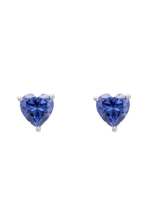 Women's 925 Sterling Silver Tanzanite Gemstone Heart Stud Earrings - Lovez Aqua© - 