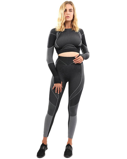 Women's Black & Charcoal Gray Seamless Legging & Sports Top Set - Lovez Aqua© - 