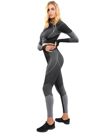 Women's Black & Charcoal Gray Seamless Legging & Sports Top Set - Lovez Aqua© - 