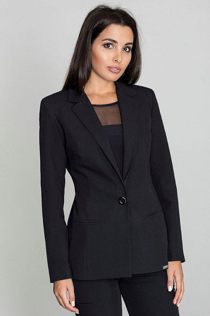 Women’s Black Loose Blazer Jacket with Imitation Pockets & Single Button Closure - Lovez Aqua© - 