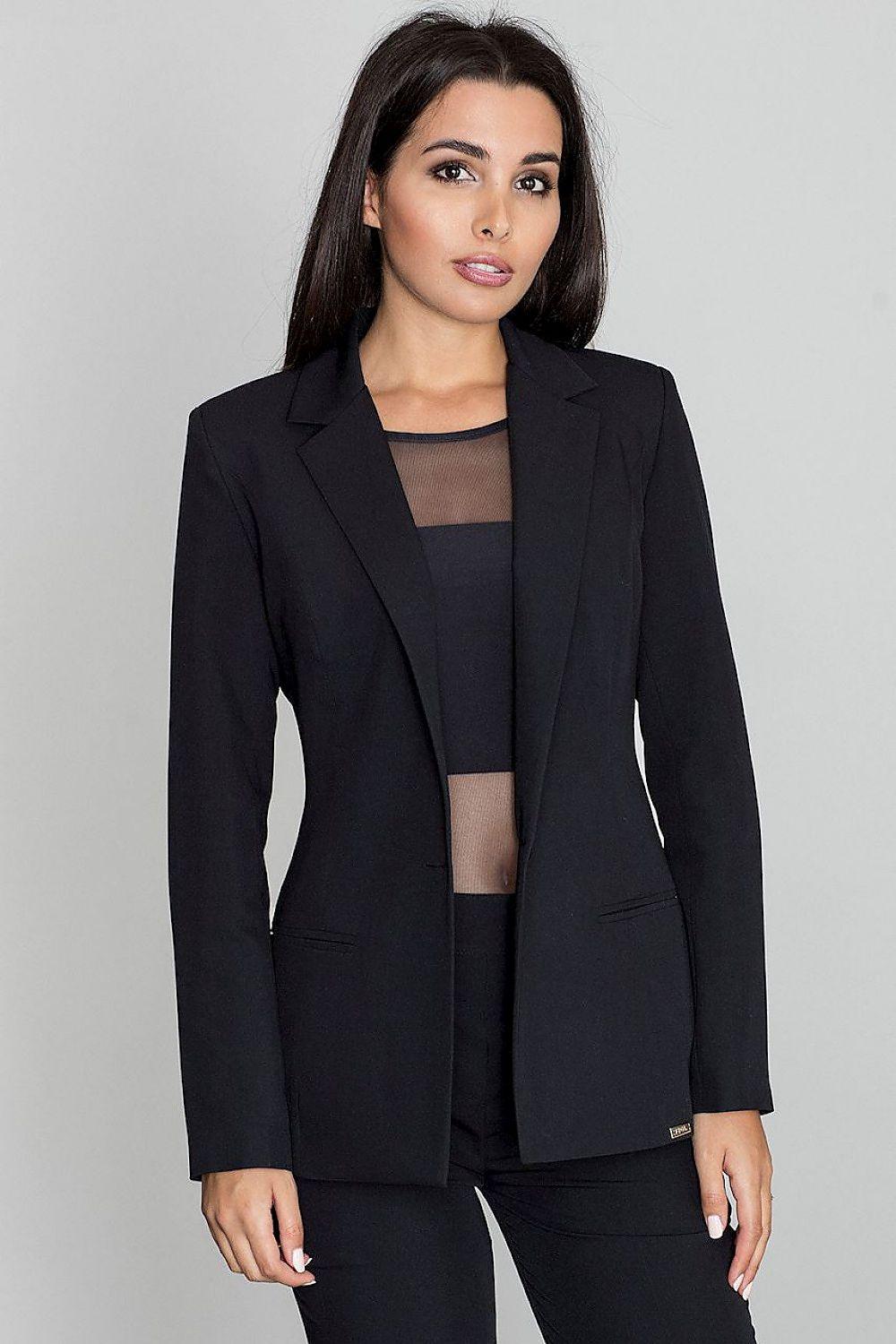 Women’s Black Loose Blazer Jacket with Imitation Pockets & Single Button Closure - Lovez Aqua© - 