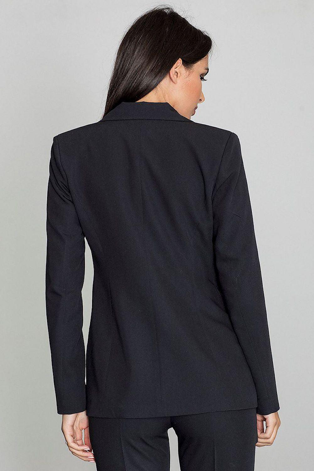 Women’s Black Loose Blazer Jacket with Imitation Pockets & Single Button Closure - Lovez Aqua© - 