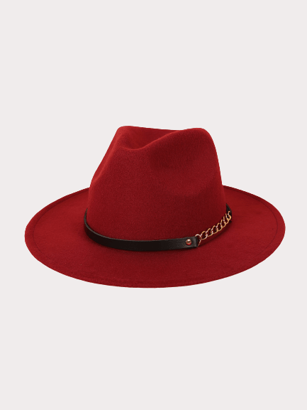 Women's Burgundy Fedora Hat With Link Chain Belt - Lovez Aqua© - 