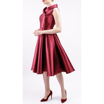 Women's Burgundy/Navy Asymmetrical Knee-Length Cocktail Dress With Flared Skirt - Lovez Aqua© - 