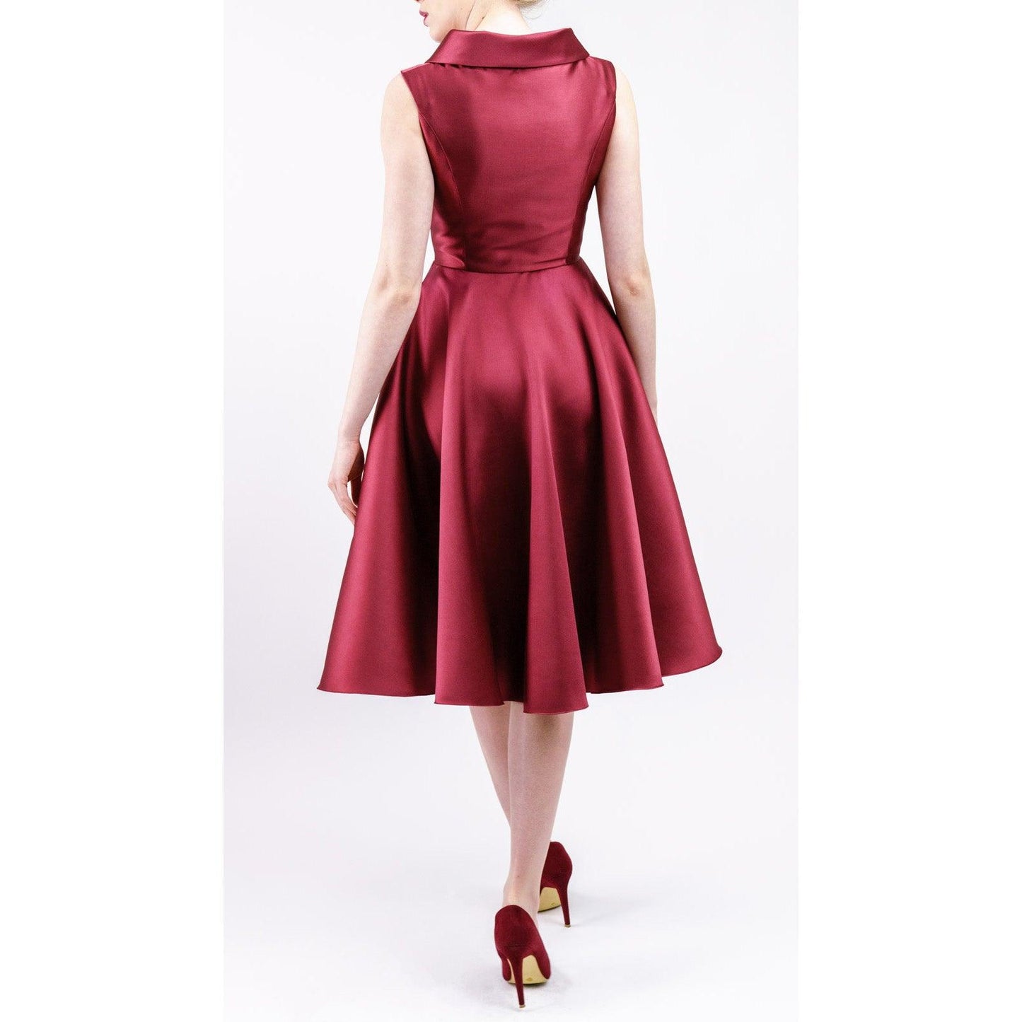 Women's Burgundy/Navy Asymmetrical Knee-Length Cocktail Dress With Flared Skirt - Lovez Aqua© - 