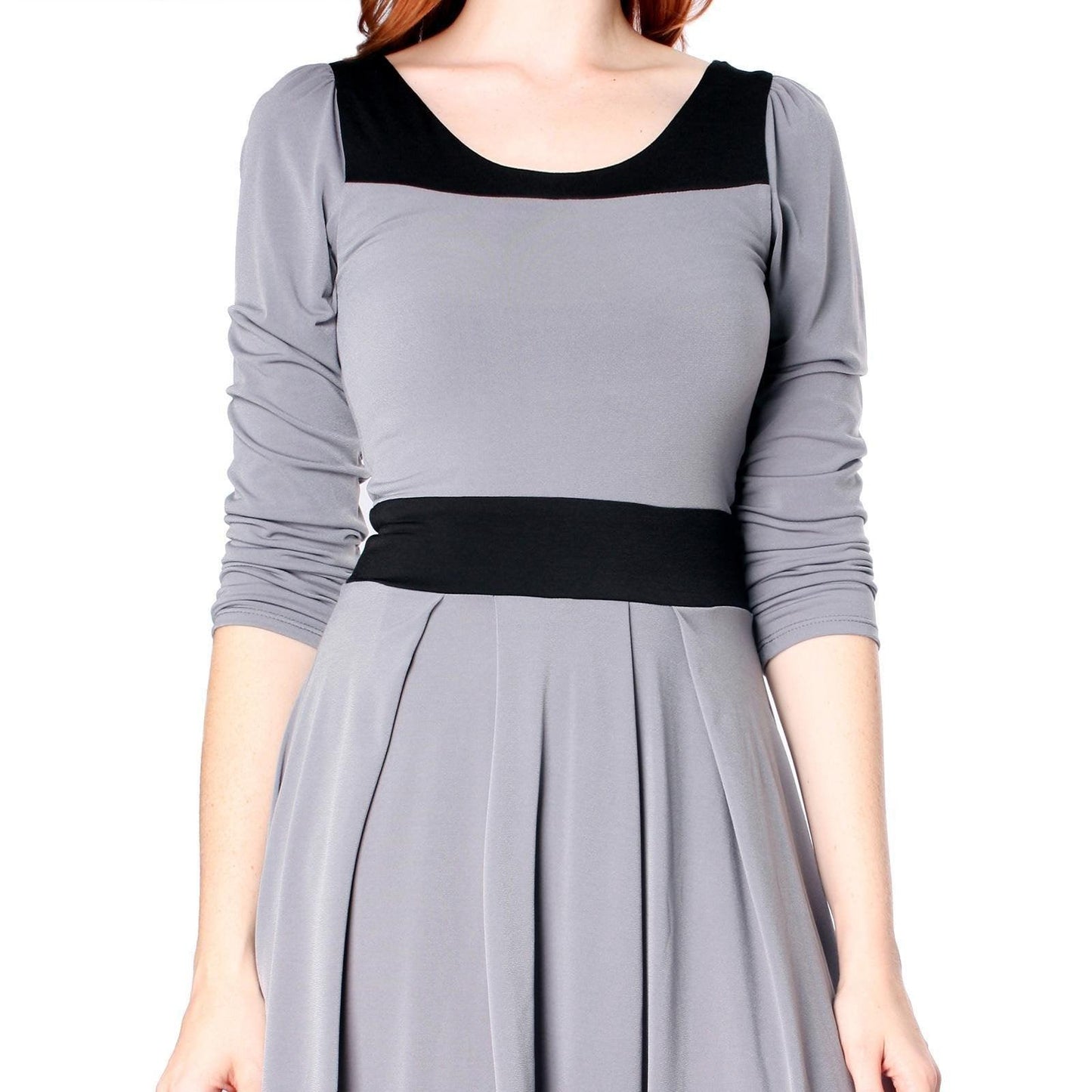 Women's Casual Two Tone Gray Long Sleeve Knee-Length A Line Day Dress - Lovez Aqua© - 