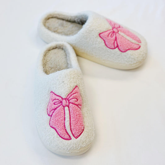 Women’s Cozy Fleece Slippers with Pink Bow & Warm Fluffy Lining - Lovez Aqua© - 