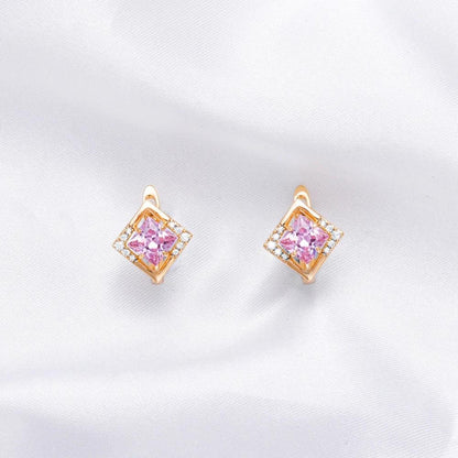 Women's Crystal Zircon Geometric Rhombus Gold Stud Earrings - Lovez Aqua© - 