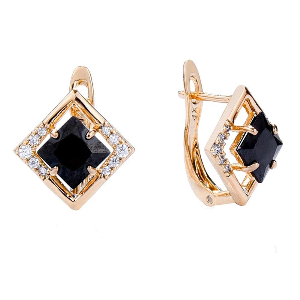 Women's Crystal Zircon Geometric Rhombus Gold Stud Earrings - Lovez Aqua© - 