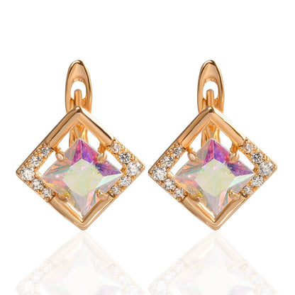 Women's Crystal Zircon Geometric Rhombus Gold Stud Earrings - Lovez Aqua© - 