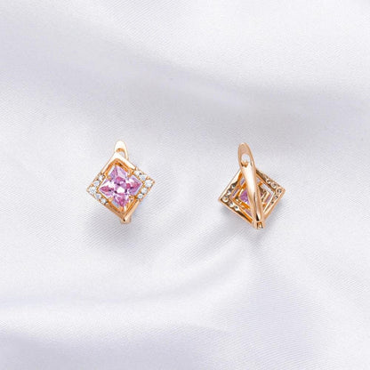 Women's Crystal Zircon Geometric Rhombus Gold Stud Earrings - Lovez Aqua© - 