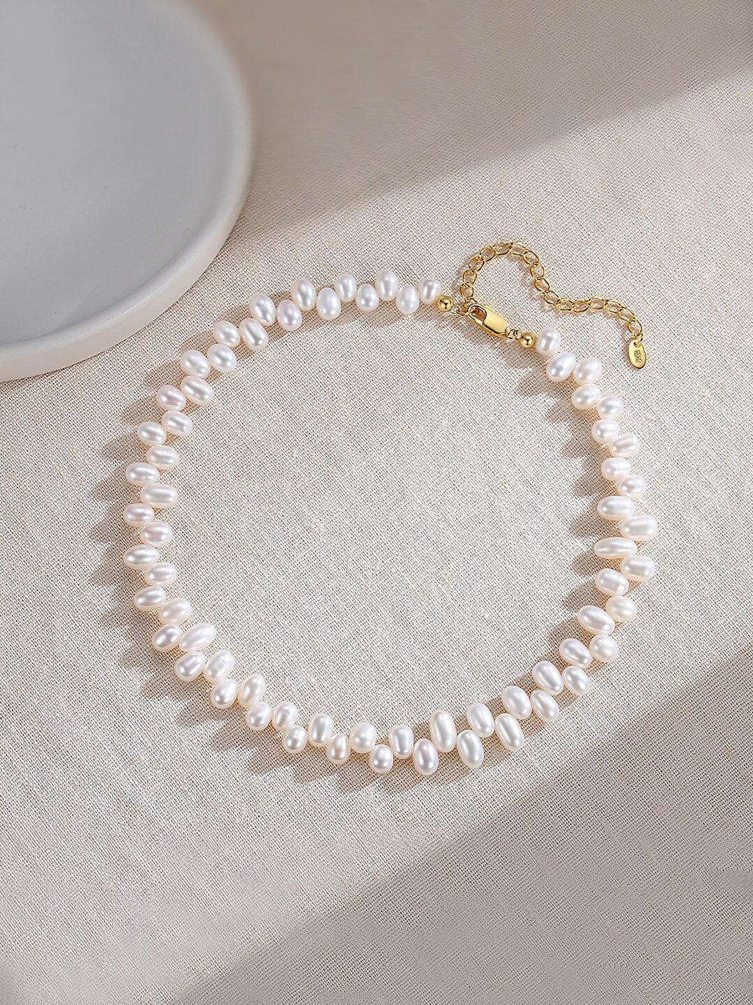 Women's Dainty Gold Vermeil & Natural Pearl Beaded Choker Necklace - Lovez Aqua© - 