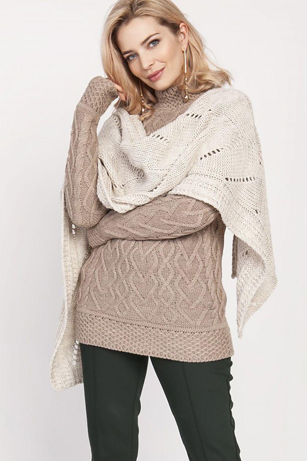 Women's Elegant Beige Cable Knit Shawl - Lovez Aqua© - 