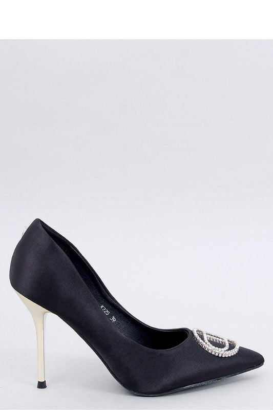 Women's Elegant Black Satin High Heel Pumps with Pearl Embellishments - Lovez Aqua© - 