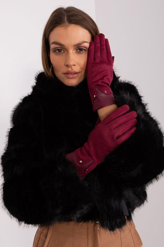 Women’s Elegant Burgundy Leather & Suede Winter Gloves - Lovez Aqua© - 