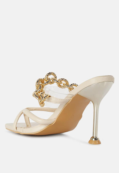 Women’s Elegant Stiletto Heel Sandals with Gold Link Chain - Lovez Aqua© - 