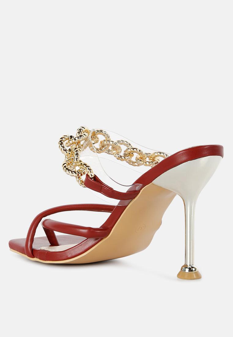 Women’s Elegant Stiletto Heel Sandals with Gold Link Chain - Lovez Aqua© - 