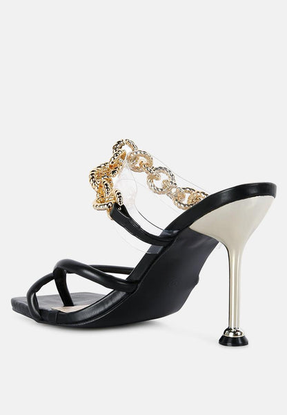 Women’s Elegant Stiletto Heel Sandals with Gold Link Chain - Lovez Aqua© - 