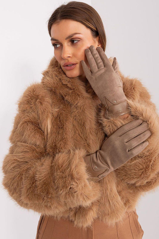 Women’s Elegant Taupe Genuine Leather & Suede Gloves - Lovez Aqua© - 