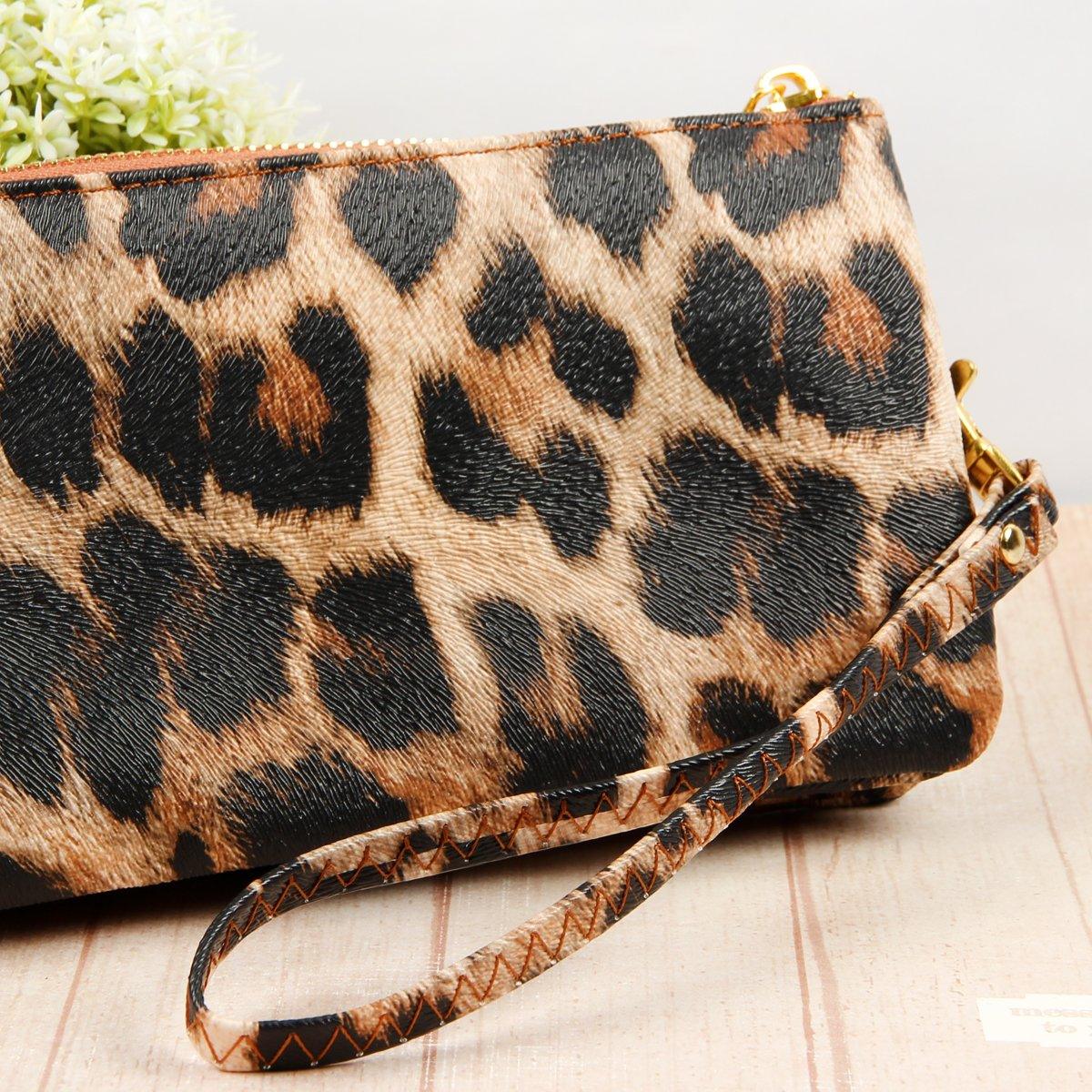 Women's Faux Leopard Print Leather Crossbody Wristlet Bag - Lovez Aqua© - 