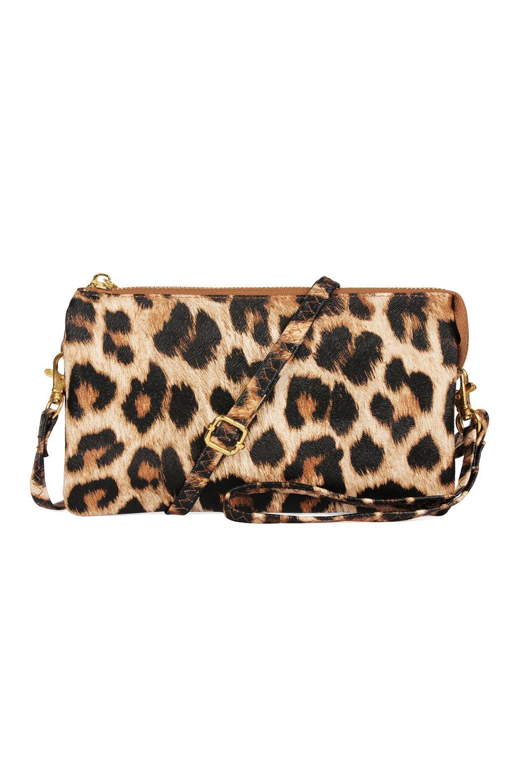 Women's Faux Leopard Print Leather Crossbody Wristlet Bag - Lovez Aqua© - 