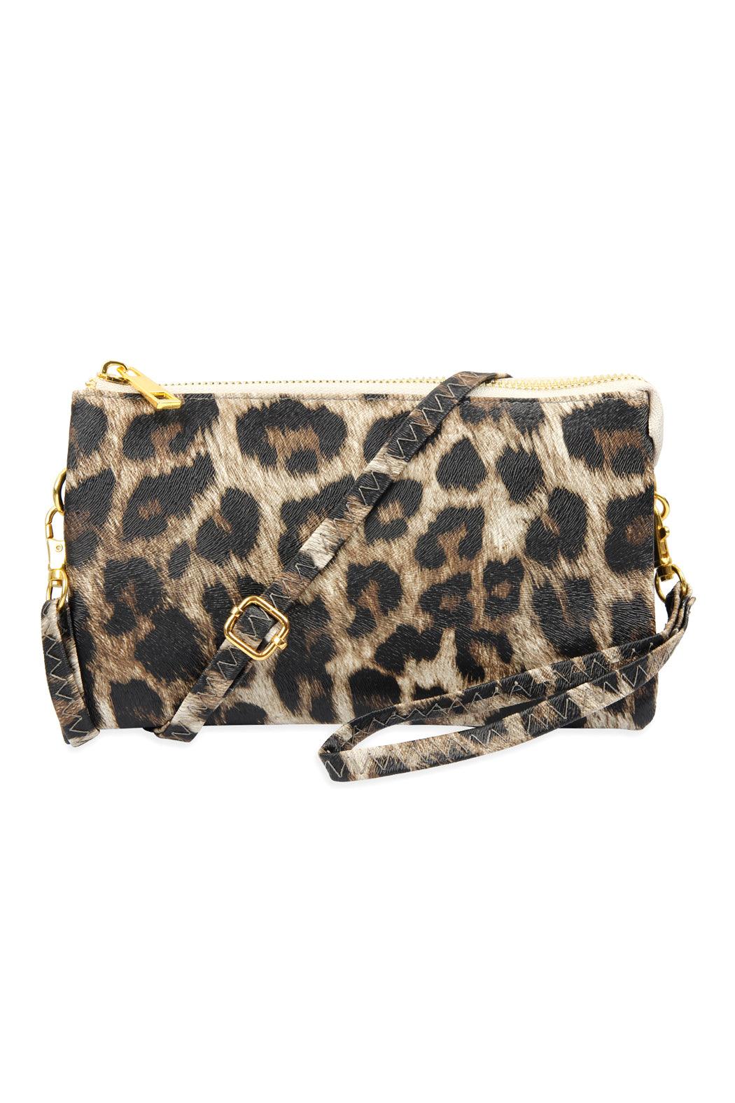 Women's Faux Leopard Print Leather Crossbody Wristlet Bag - Lovez Aqua© - 