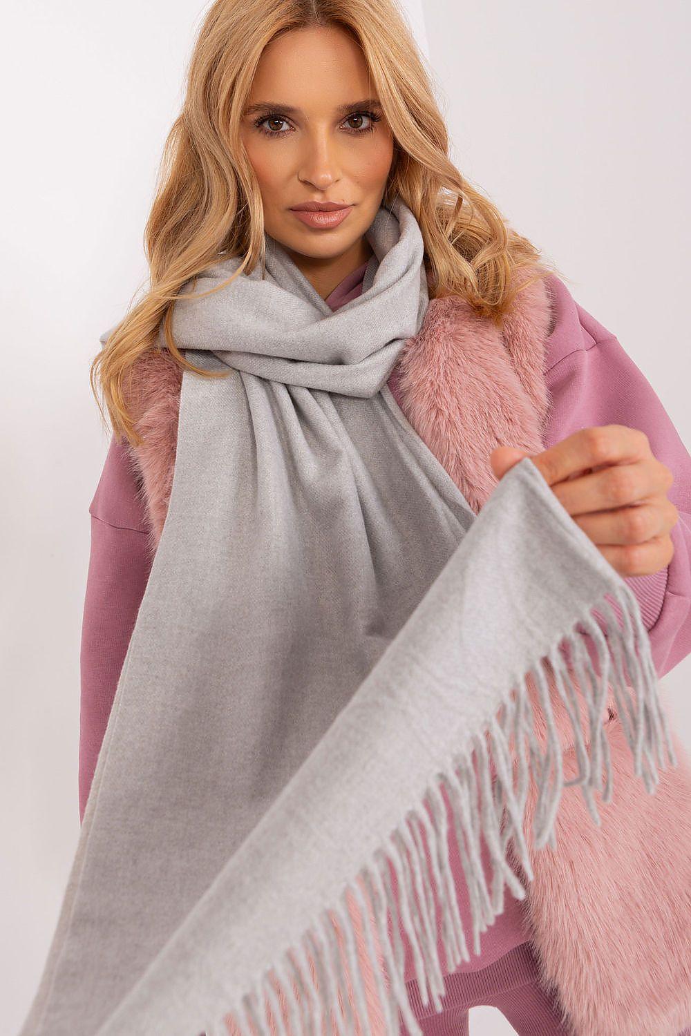 Women's Gray Fringed Knitted Winter Shawl - Lovez Aqua© - 