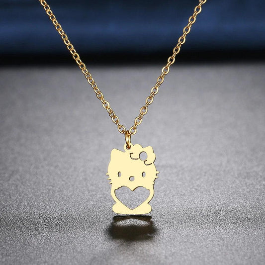 Women's Hello Kitty Hug Stainless Steel Hollow Cutout Necklace - Lovez Aqua© - 