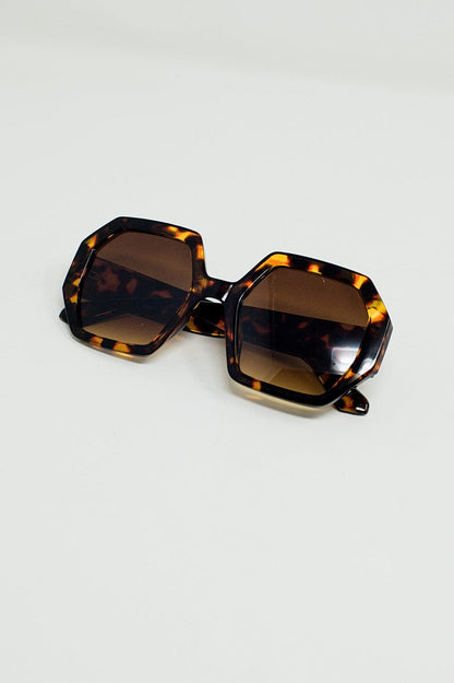 Women's Hexagonal Oversized Sunglasses in Dark Tortoiseshell - Lovez Aqua© - 