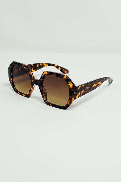 Women's Hexagonal Oversized Sunglasses in Dark Tortoiseshell - Lovez Aqua© - 