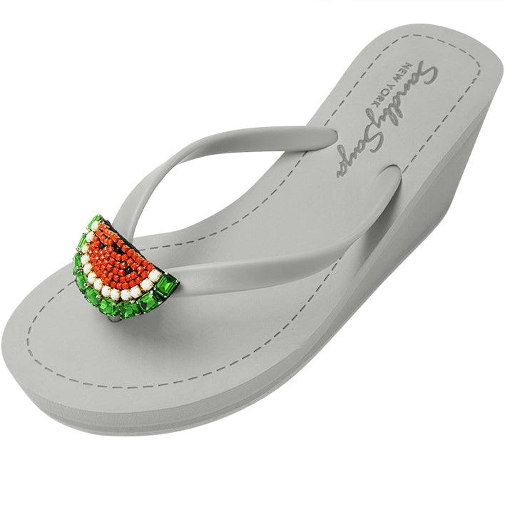 Women's High Wedge Sandals with Watermelon Embellishment - Lovez Aqua© - 