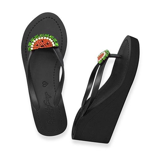 Women's High Wedge Sandals with Watermelon Embellishment - Lovez Aqua© - 