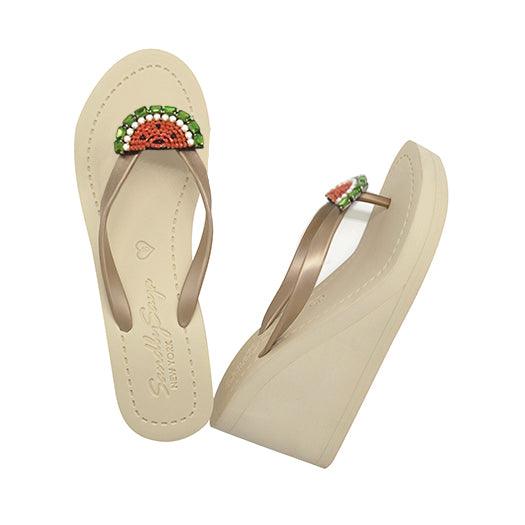 Women's High Wedge Sandals with Watermelon Embellishment - Lovez Aqua© - 